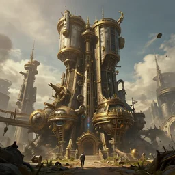 steampunk architecture by greg rutkowski and thomas kinkade, trending on artstation epic movie shot
