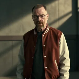 gus fring in a riverdale varsity jacket, still from breaking bad