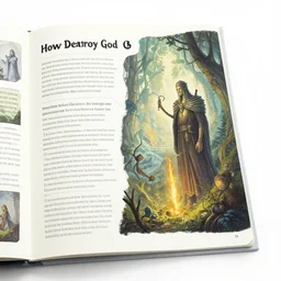 page from a manual on how to destroy god, informational manual with color illustrations, fantasy