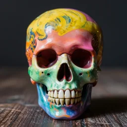 rainbow skull art toy, vinyl, resin, handmade, andy warhol style