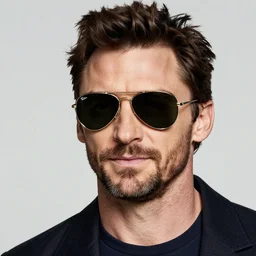 hugh jackman wearing ray ban aviator sunglasses, studio photo, 4 k