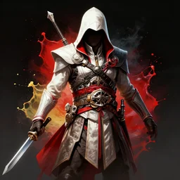 assassins creed splash art graphic design color splash high contrasting art, fantasy, highly detailed, art by greg rutkowski