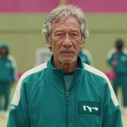 morgan freeman in squid game, matte painting