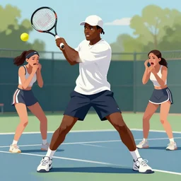 ray lewis playing tennis, high school girls crying, trending on artstation