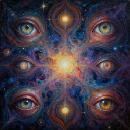 dread abstract surrealist forms of dread by yvonne mcgillivray by mandy jurgens by michael divine, powerful eyes glowing highly detailed painting, spiritual abstract forms, symmetrical, trending on art station, abstract emotional, very beautiful, fantasy digital art, highly detailed patterned visionary art, magic symbols, by michael divine, cosmic nebula