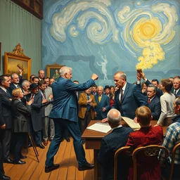 people fighting at real estate auction, painting by van gogh