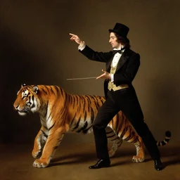stage magician turning his sexy assistant into a tigress, rembrandt
