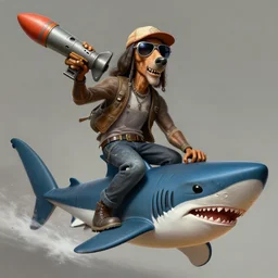 snoop dog ridding a shark holding a rocket launcher, highly detailed, digital painting, artstation, concept art, sharp focus, illustration, art by greg rutkowski and alphonse mucha