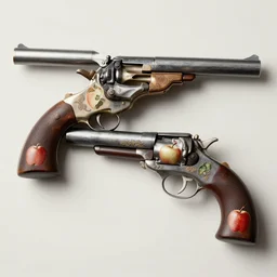 an elegant victorian set of dueling pistols decorated with an apple theme
