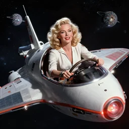 Joan Blondell piloting a Spaceship across the solar system, star citizen, professional model, 4k, 8k, future