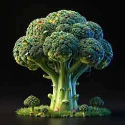 a multiverse where we can see the multiple choices represented in a broccoli shaped selection tree. 8k holographic. Hdri. Rainbow colors. Black background. Rendered in Octane