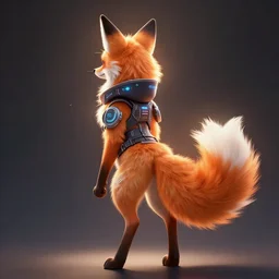 an anthropomorphic cyberpunk fox, backlighting, trending on artstation, digital art, furry art, trending on furaffinity, fantasy art, by kawacy, view from behind, fluffy tail