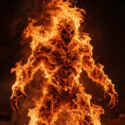 hyper realistic highly detailed terrifying entity only made of realistic fire. perfect fire texture. photography render.