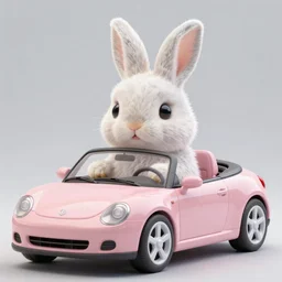 a cute bunny driving a convertible, studio photo, high quality