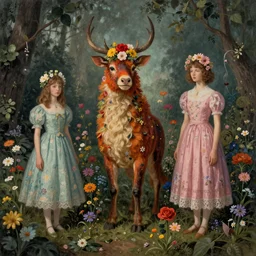surreal hybrid animals, nostalgia for a fairytale, magic realism, flowerpunk, mysterious vivid colors by andy kehoe and amanda clarke