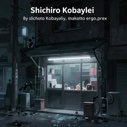 An atmospheric and ethereal cyberpunk neon noir background art of a quiet quiet quiet shop in the anime film, Shichiro Kobayashi, screenshot in ergo proxy, by makoto shinkai, hazy and dreary