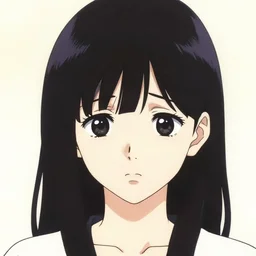 portrait of manga cute young girl with worried expression, sorrow, front shot, in sumi e by yoji shinkawa, shikinami asuka langley, johfra bosschart, black and white, hyper detailed, long black hair, young adult, in school uniform, sitting in a chair