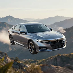 a honda accord flying above a mountain, 4 k, ultra detail, volumetric lighting, unreal engine, octane render, tom bagshaw, andreas rocha