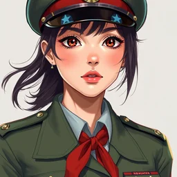 colorful portrait of gorgeous brunette in military uniform, anime, by mark brooks, charlie bowater and ilya kuvshinov