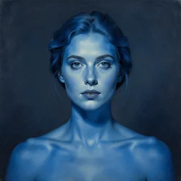 A symmetrical blue woman in the style of Peter Mohrbacher