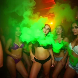 toxic green smoke coming out of my bellybutton, photo at a rich girl party group photo