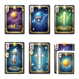 different designs of cards from a new space card game. Pinterest , concept art , assets , game