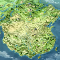 treasure map of a large fantasy world with various biomes, highly detailed, smooth, sharp focus, artstation, illustration by makoto shinkai and moebius and jean giraud