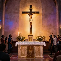 church rave party, altar, cross, jesus
