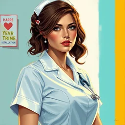 colorful portrait of gorgeous brunette in nurse uniform, by sandra chevrier, mark brooks and charlie bowater and evelyn de morgan