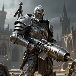 [a templar] from the game [hellgate london] with a rocket launcher, hypermaximalistic, high details, cinematic, 8k resolution, beautiful detailed, insanely intricate details, artstation trending, octane render, unreal engine