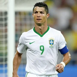 fractal og ronaldo nazario r 9 short haircut wearing number nine 2 0 0 2 world cup brazil goal, surreal collage poster art jason shawn alphonse mucha james jean liam brazier victo ngai tristan eaton, yellow and green
