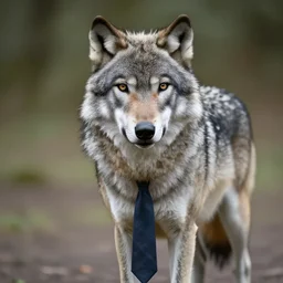 A grey wolf in a suit and tie.