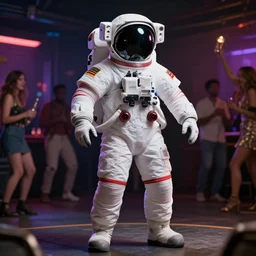 full body pose, hyperrealistic photograph of astronaut at a frat party, dim volumetric lighting, 8 k, octane beautifully detailed render, extremely hyper detailed, intricate, epic composition, cinematic lighting, masterpiece, trending on artstation, very very detailed, stunning, hdr, smooth, sharp focus, high resolution, award, winning photo, dslr, 5 0 mm