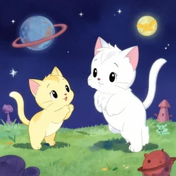 kittens in outer space, by Lisa Frank 1998, HQ, 4k