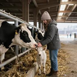 a girl tending cows in a barn, winter, babe ( 1 9 9 5 )