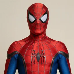 Peruvian man wearing Spiderman suit from neck down, uncovered face