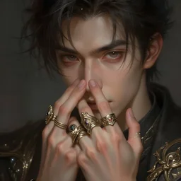 young man 9 9 9 9 with rings on all his fingers deep focus d & d fantasy intricate elegant highly detailed digital painting artstation