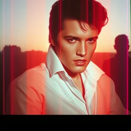 minority report premonition hologram of archive elvis presley footage, glitchy