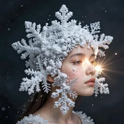 surreal photography snowflakes with tiny human faces
