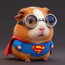 cute little anthropomorphic Guinea Pig, dressed as Superman ultra wide lens shot , tiny, small,  short, cute and adorable, pretty, beautiful, DnD character art portrait, matte fantasy painting, DeviantArt Artstation, by Jason Felix by Steve Argyle by Tyler Jacobson by Peter Mohrbacher, cinematic lighting