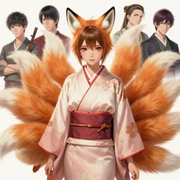 A beautiful realistic anime digital painting of a beautiful young woman with fox ears and nine tails wearing a kimono, by Stanley Artgerm Lau, WLOP, Rossdraws, James Jean, Andrei Riabovitchev, Marc Simonetti, and Sakimichan, tranding on artstation, SFW version