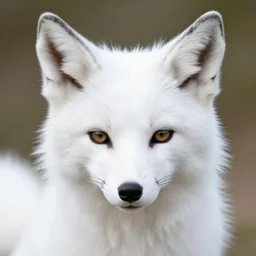 upper half portrait of a anthropomorphic female fox with short white fur covering her body in the style of zootopia, top down view, centered on face, completely white
