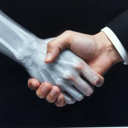 a hand shake, x - ray, close up