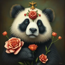 beautiful panda with love, salvador dali