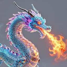 hyper - realistic drawing of a neon dragon spitting neon fire, glass skin, intricate, highly detailed, digital art, sharp focus