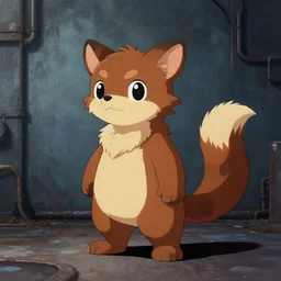 weasel bandit furry fursona, painted industrial background, chiaroscuro, fursona has tail