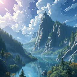 far deep drop, to the sky to the top, lakes we cross to see the trees, lost and gone, suffer disease, trending on artstation, anime style 4 k