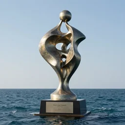 a long shot of a giant award winning sculpture on the surface of the ocean, abstract sculpture, in the style of chad knight, hyper detailed, hyper realistic, ray tracing, 8 k resolution, sharp focus