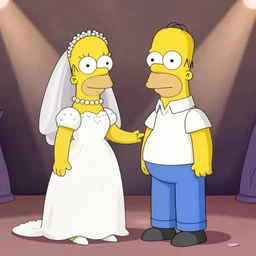 Homer Simpson getting married to Nigel Thornberry, cartoon