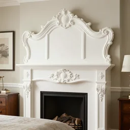 award-winning awesome catalog photo plaster headboard in the shape of an ornate fireplace mantel master bedroom